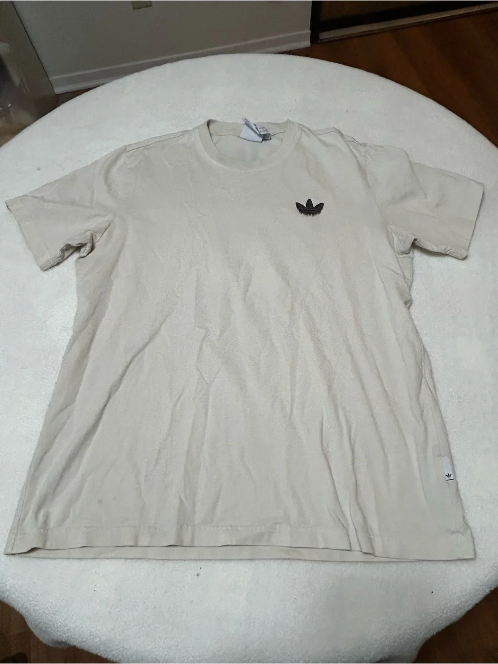 adidas Men’s Short Sleeve Trefoil T-Shirt in Light Beige with Black Logo